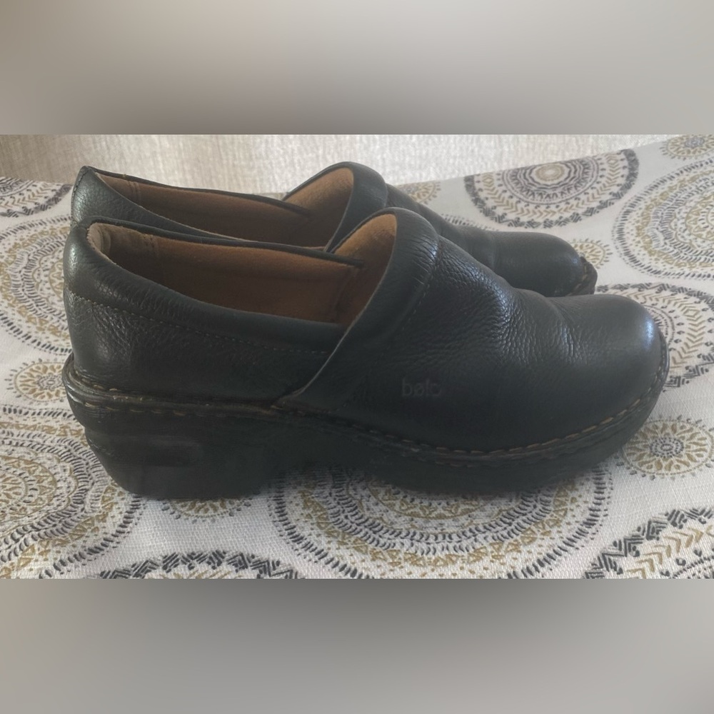 Bolo Shoes Womens Sz 8 Casual Comfort Slip On Wedge Clogs J00603 Black Leather